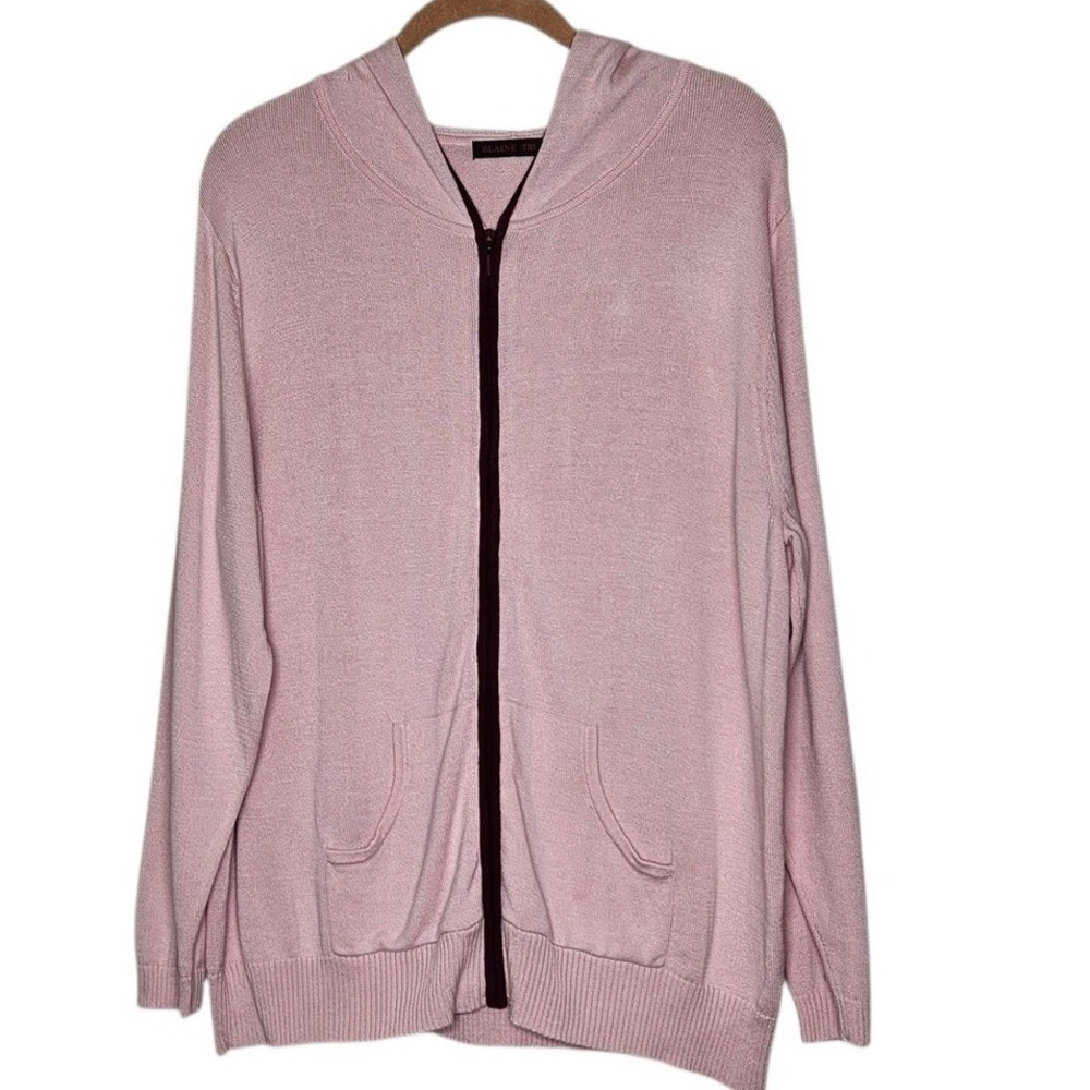 Blaine Trump Womens 1X‎ Full Zip Hoodie Sweater Cardigan Pink Silk Blend Knit